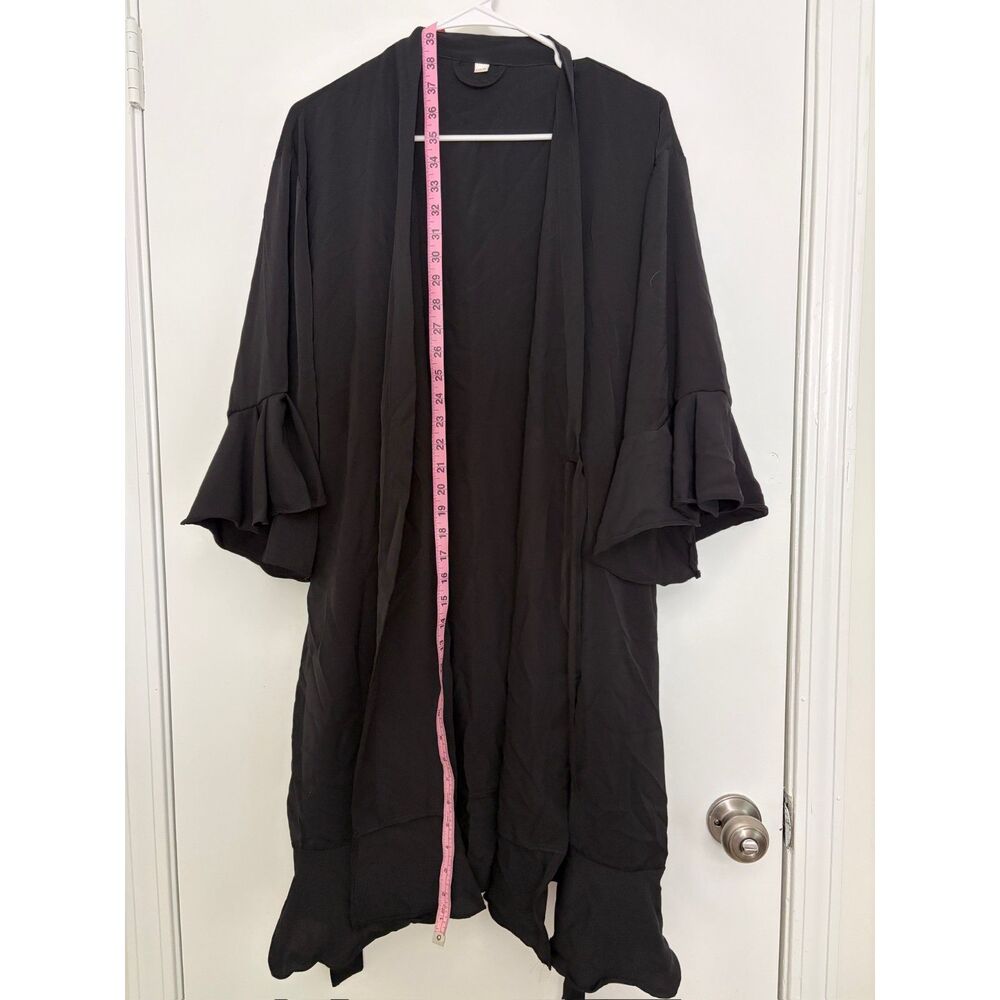 Short Black Ruffle-Sleeve Robe/Dressing Gown - Picture 2 of 5